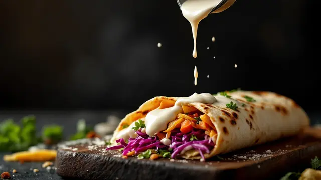 Dürümün üzerine gezdirilen sarımsaklı yoğurt sosu